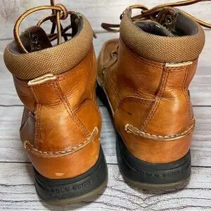 Vintage Y2K Polo Ralph Lauren Leather Boots Athletic High Top Tan Men’s Sz 9.5 Polo Ralph Lauren Zip Boots for Men for Sale - Shop New  main image 4